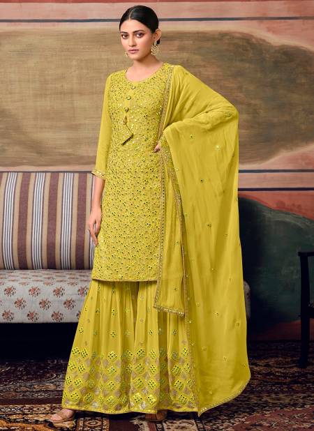 Yellow Colour MAISHA ZAREEN Heavy Wedding Wear Pure Georgette Designer Sharara Suit Collection 11062